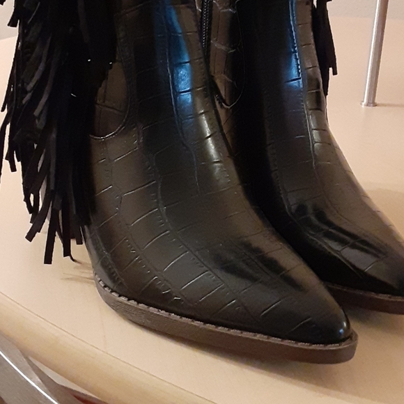 Gothabilly Cowgirl Boots Western Leather Fringe Crocodile Alligator Stevie Nicks - Picture 7 of 10